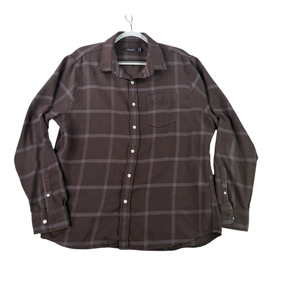 Proof Plaid Button Front Shirt Mens XL Brown Windowpane Long Sleeve Huckberry